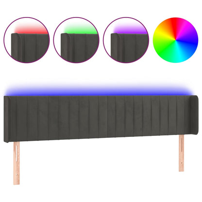 Hoofdbord Led Fluweel 183 x 16 x 78/88 cm Donkergrijs