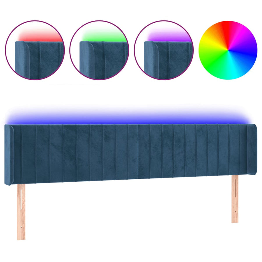Hoofdbord Led Fluweel 183 x 16 x 78/88 cm Donkerblauw
