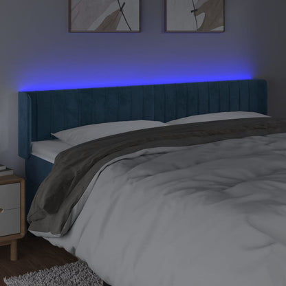 Hoofdbord Led Fluweel 183 x 16 x 78/88 cm Donkerblauw