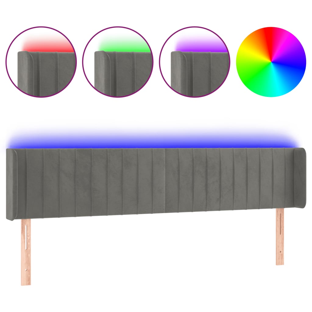 Hoofdbord Led Fluweel 203 x 16 x 78/88 cm Lichtgrijs