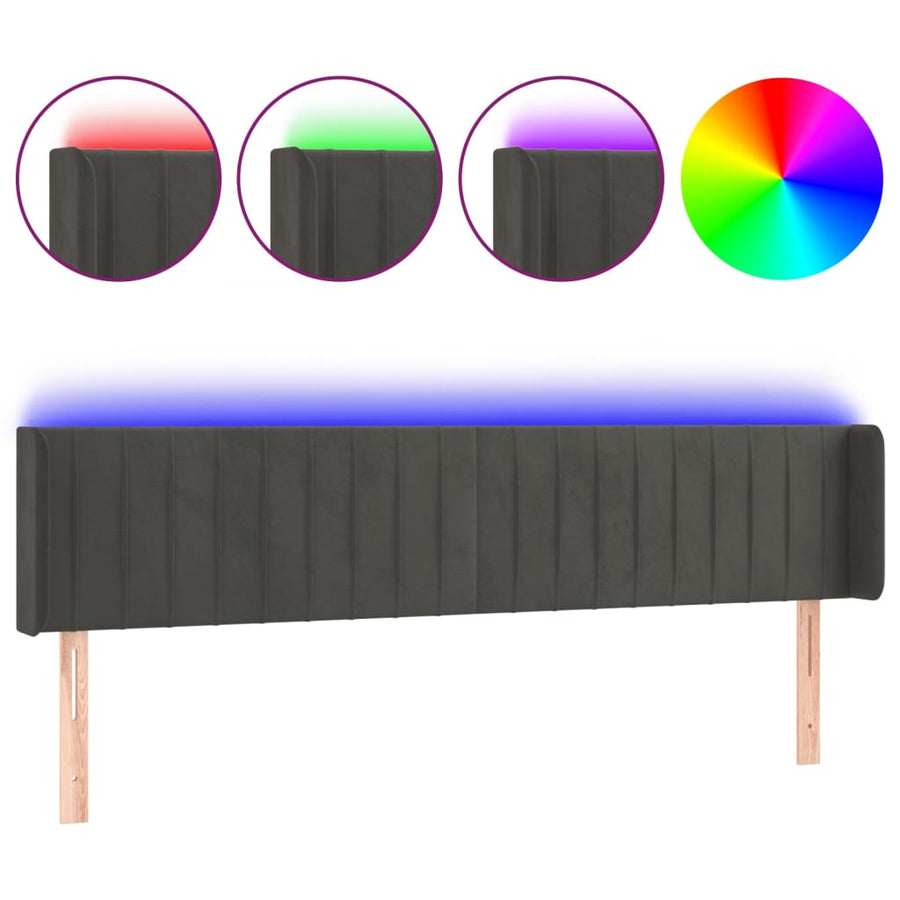 Hoofdbord Led Fluweel 203 x 16 x 78/88 cm Donkergrijs