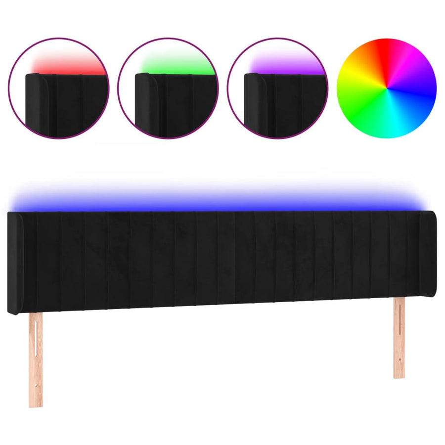 Hoofdbord Led Fluweel 203 x 16 x 78/88 cm Zwart