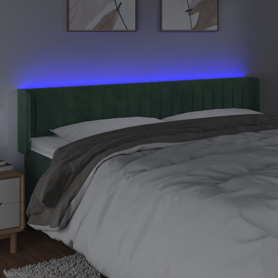 Hoofdbord Led Fluweel 1 203 x 16 x 78/88 cm Donkergroen