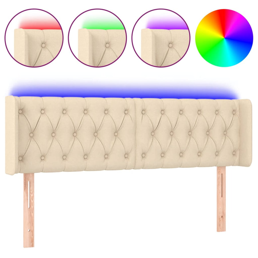 Hoofdbord Led Stof Kleurig 147 x 16 x 78/88 cm Crème