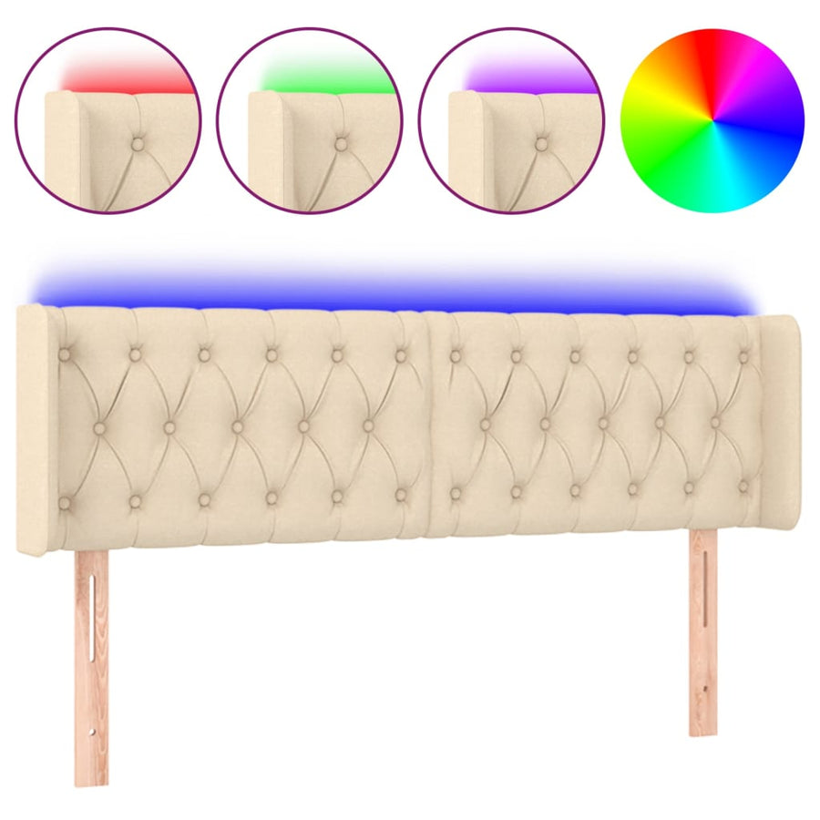 Hoofdbord Led Stof Kleurig 163 x 16 x 78/88 cm Crème