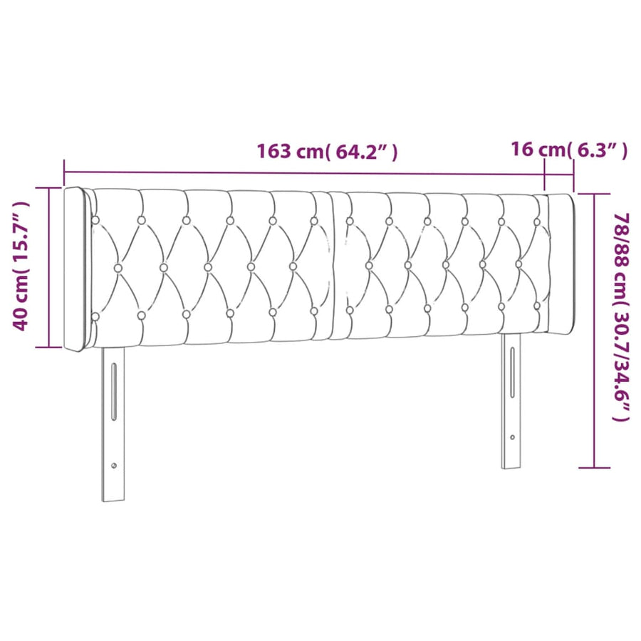 Hoofdbord Led Stof Kleurig 163 x 16 x 78/88 cm Crème