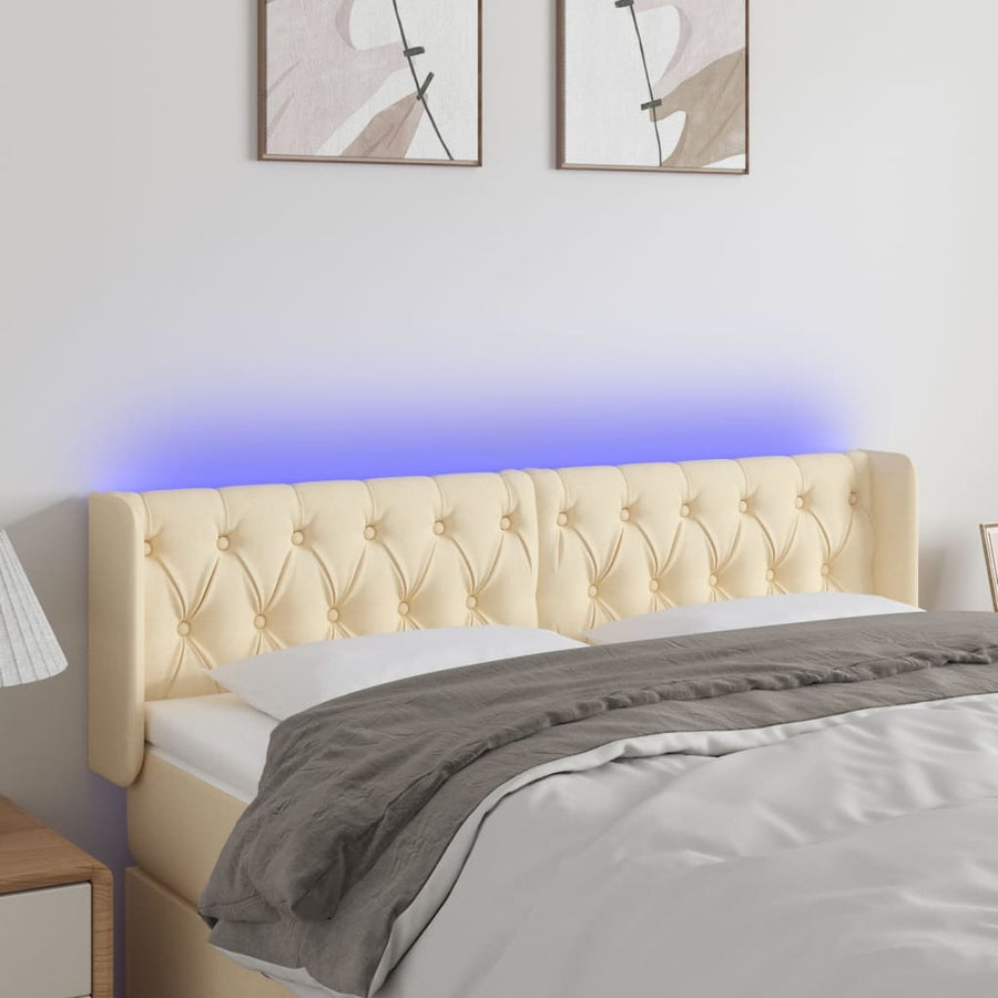 Hoofdbord Led Stof Kleurig 163 x 16 x 78/88 cm Crème