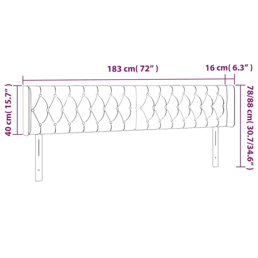 Hoofdbord Led Stof 183 x 16 x 78/88 cm Zwart