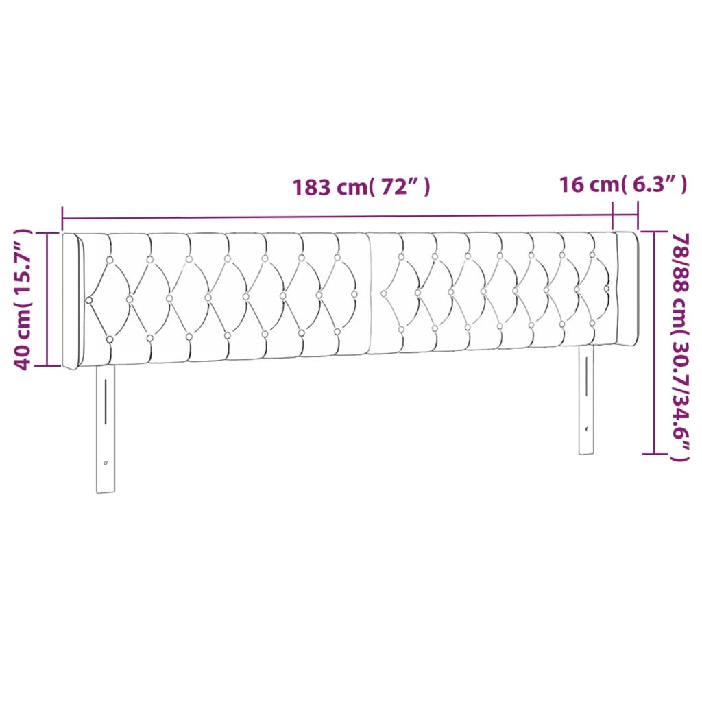 Hoofdbord Led Stof 183 x 16 x 78/88 cm Donkerbruin