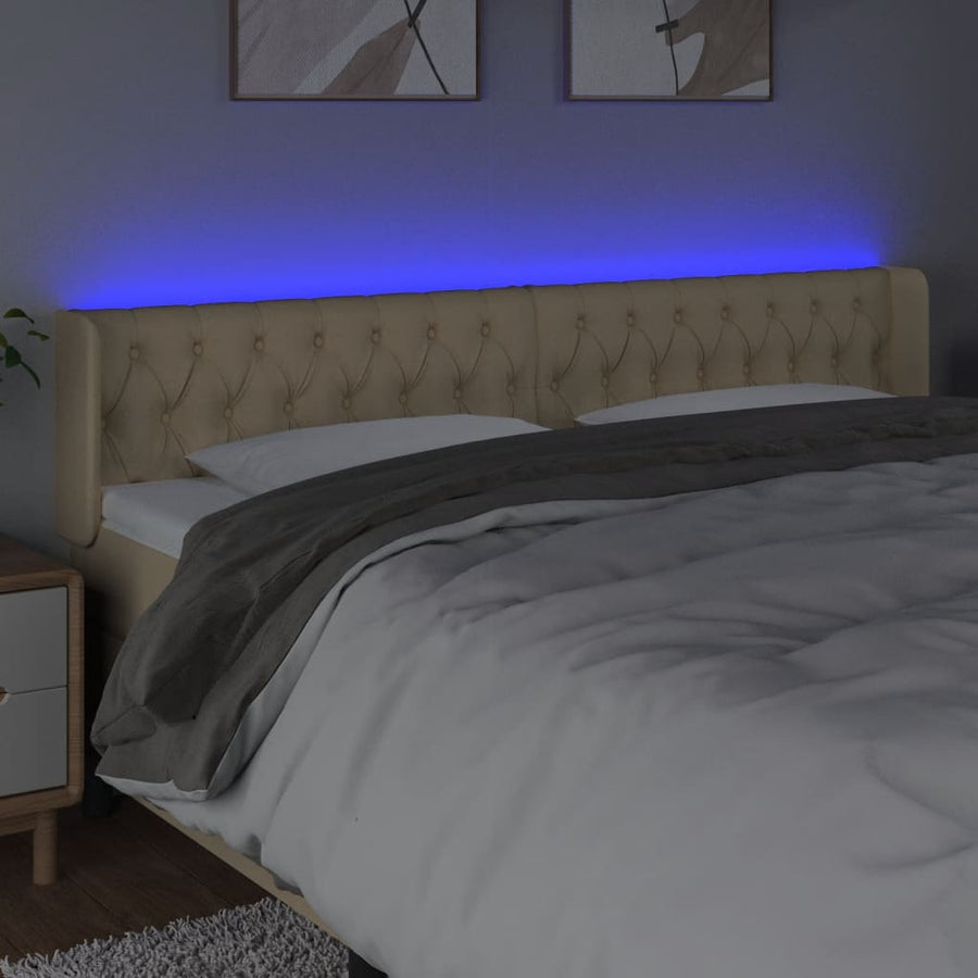 Hoofdbord Led Stof Kleurig 183 x 16 x 78/88 cm Crème