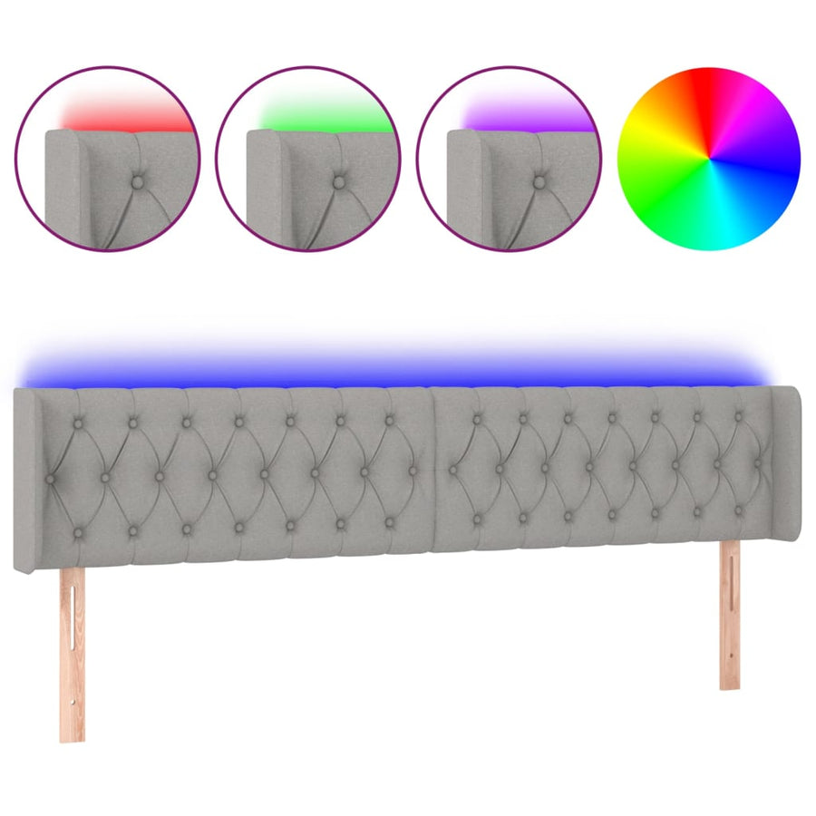 Hoofdbord Led Stof 203 x 16 x 78/88 cm Lichtgrijs