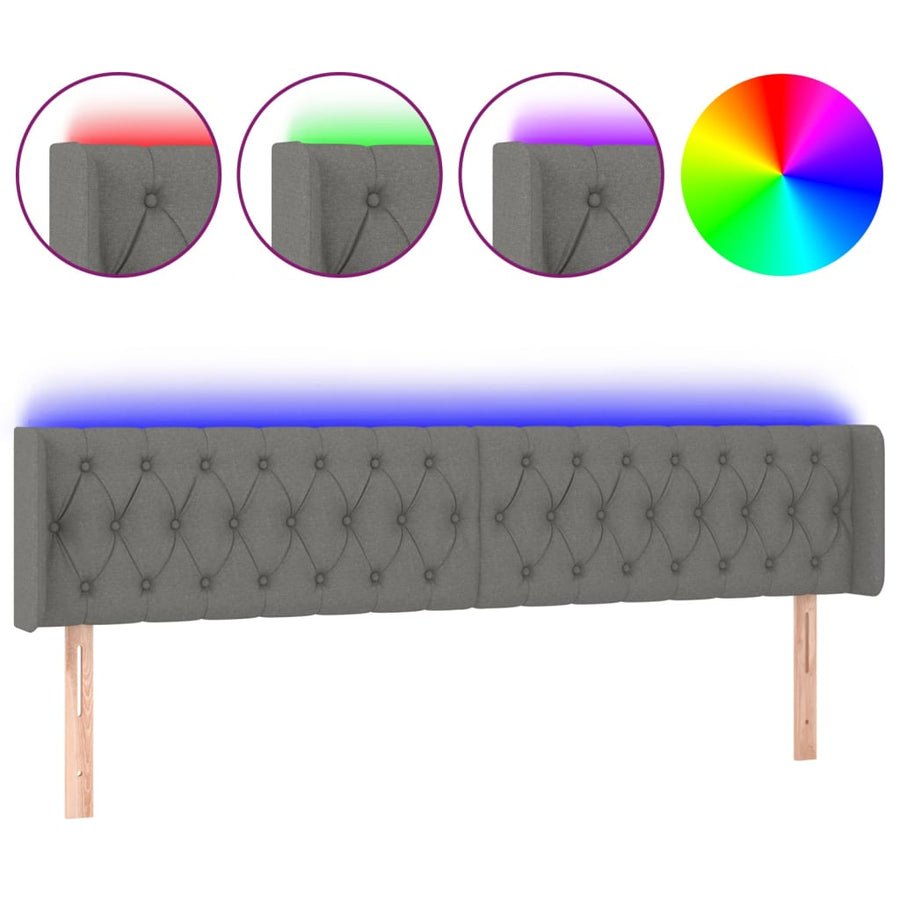 Hoofdbord LED 203x16x78/88 cm stof donkergrijs 203 x 16 x 78/88 cm Donkergrijs