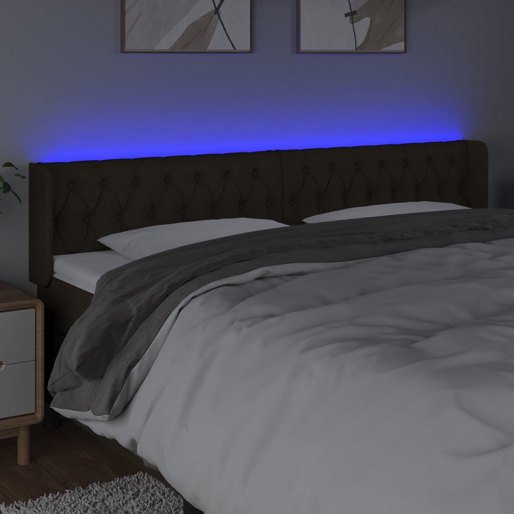 Hoofdbord Led Stof 203 x 16 x 78/88 cm Donkerbruin