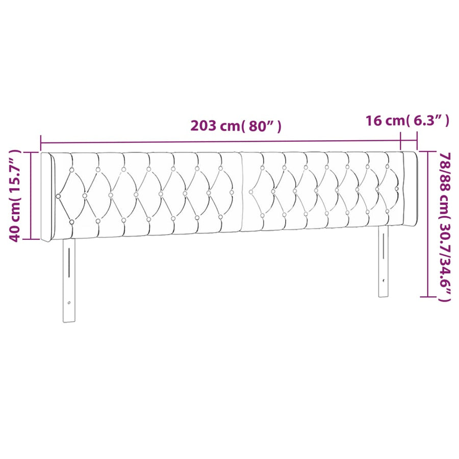 Hoofdbord Led Stof 203 x 16 x 78/88 cm Taupe