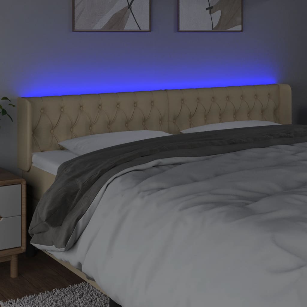 Hoofdbord Led Stof Kleurig 203 x 16 x 78/88 cm Crème