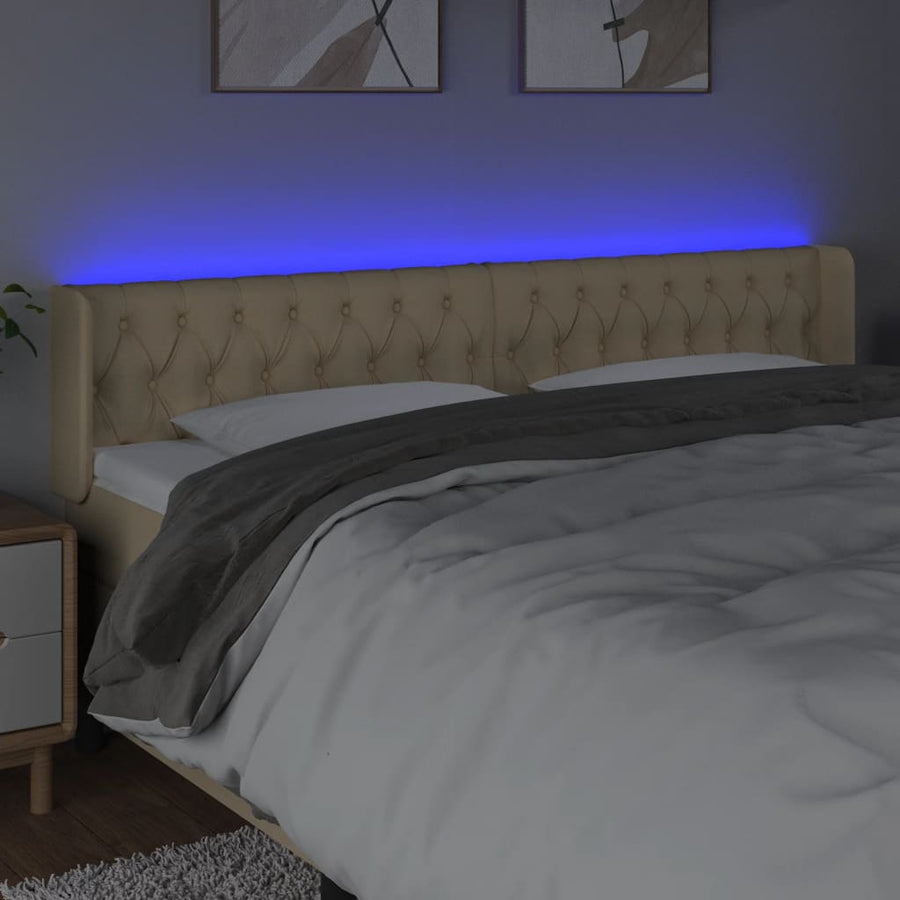 Hoofdbord Led Stof Kleurig 203 x 16 x 78/88 cm Crème