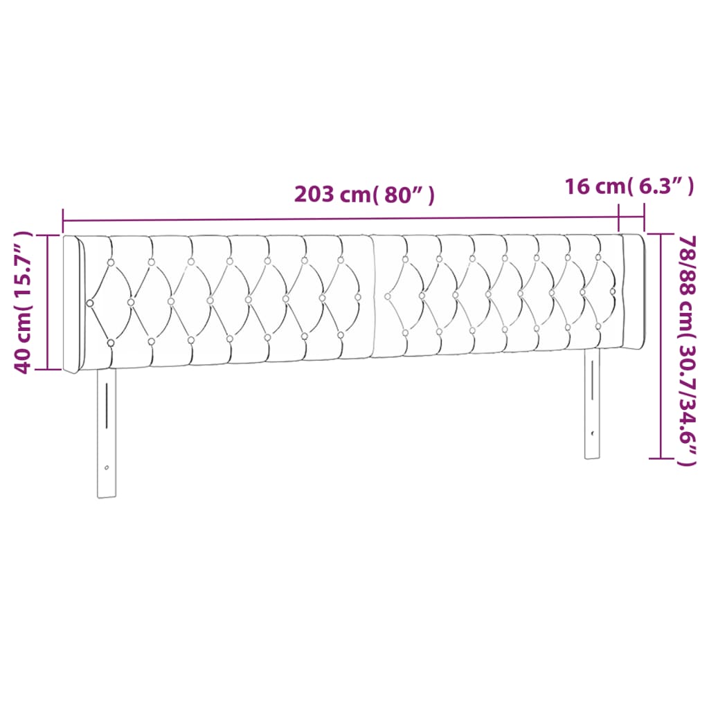 Hoofdbord Led Stof Kleurig 203 x 16 x 78/88 cm Crème