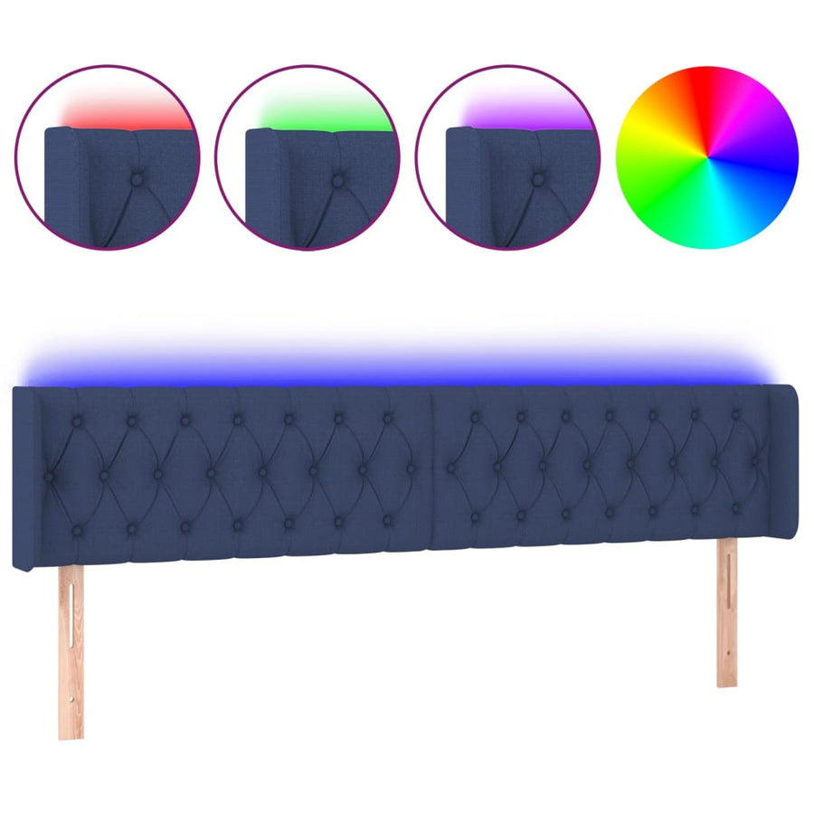 Hoofdbord Led Stof 203 x 16 x 78/88 cm Blauw