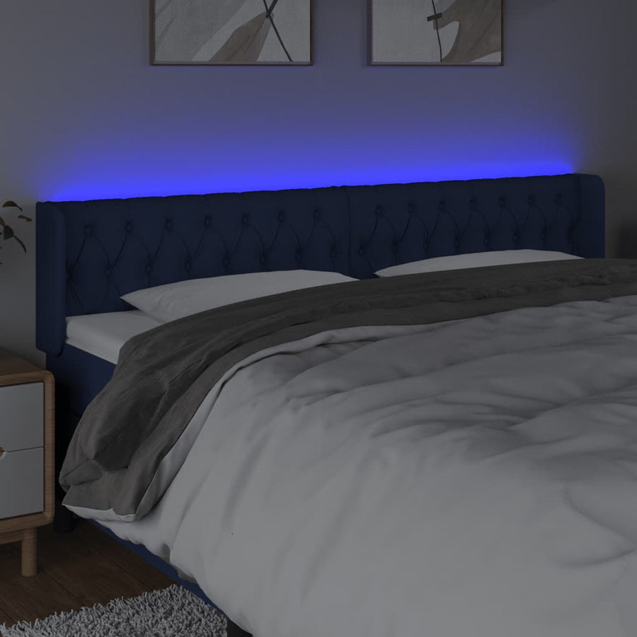 Hoofdbord Led Stof 203 x 16 x 78/88 cm Blauw