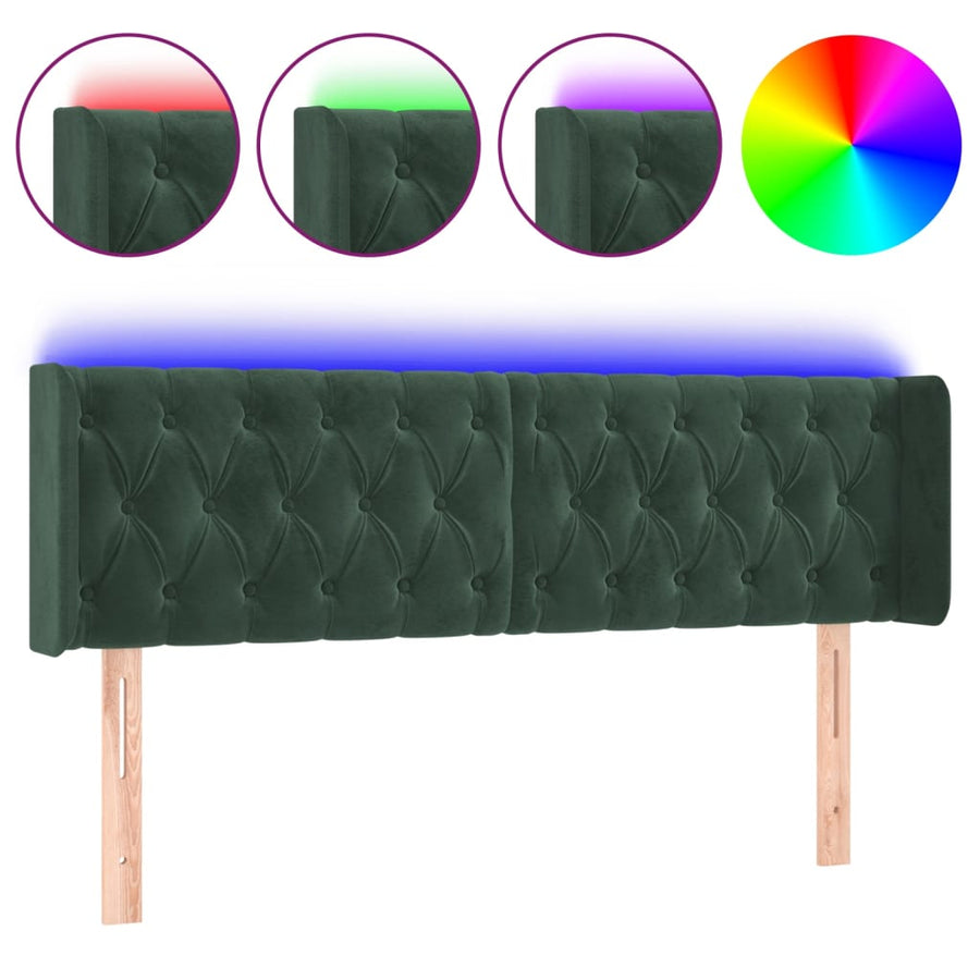 Hoofdbord Led Fluweel 147 x 16 x 78/88 cm Donkergroen