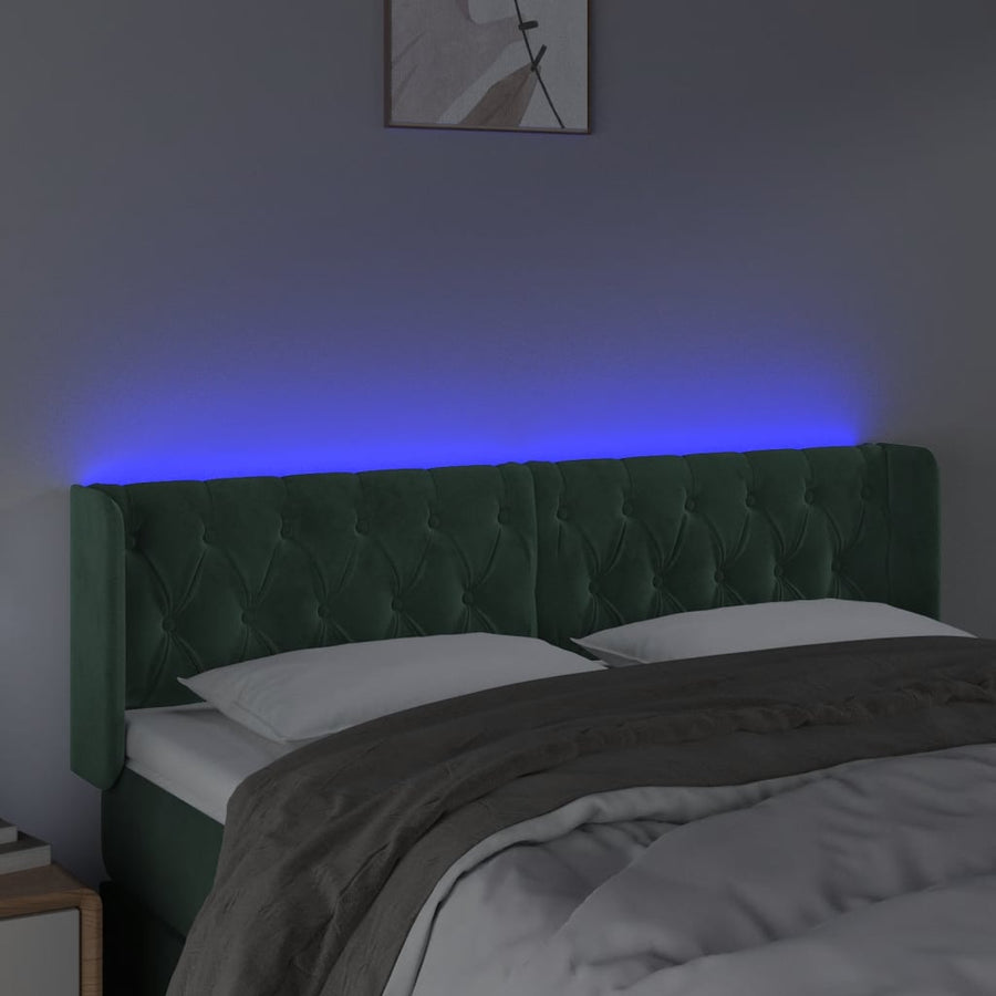 Hoofdbord Led Fluweel 147 x 16 x 78/88 cm Donkergroen