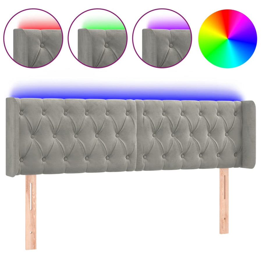 Hoofdbord Led Fluweel 163 x 16 x 78/88 cm Lichtgrijs