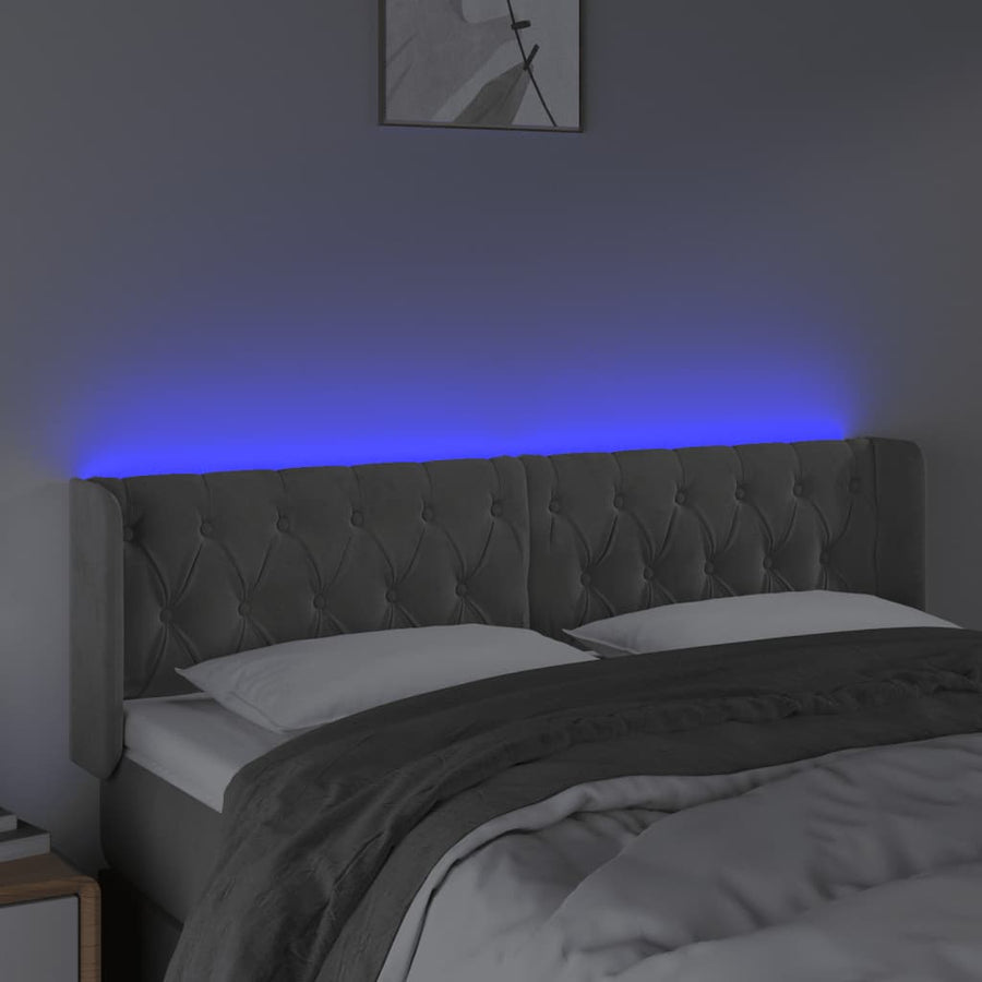 Hoofdbord Led Fluweel 163 x 16 x 78/88 cm Lichtgrijs