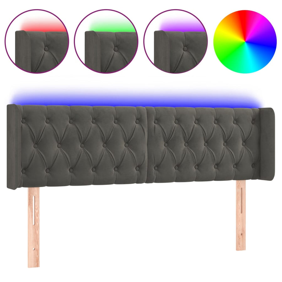 Hoofdbord Led Fluweel 163 x 16 x 78/88 cm Donkergrijs