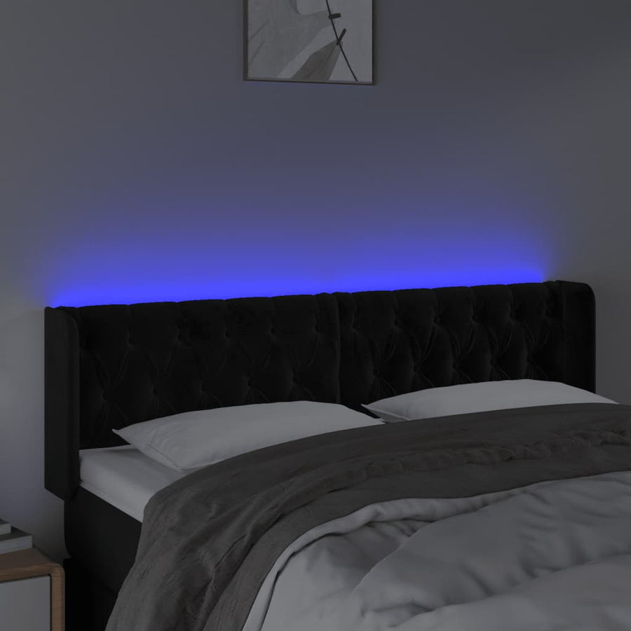 Hoofdbord Led Fluweel 163 x 16 x 78/88 cm Zwart