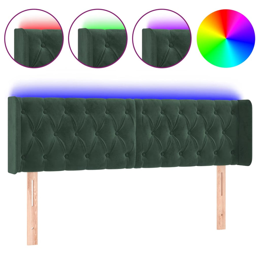 Hoofdbord Led Fluweel 1 163 x 16 x 78/88 cm Donkergroen