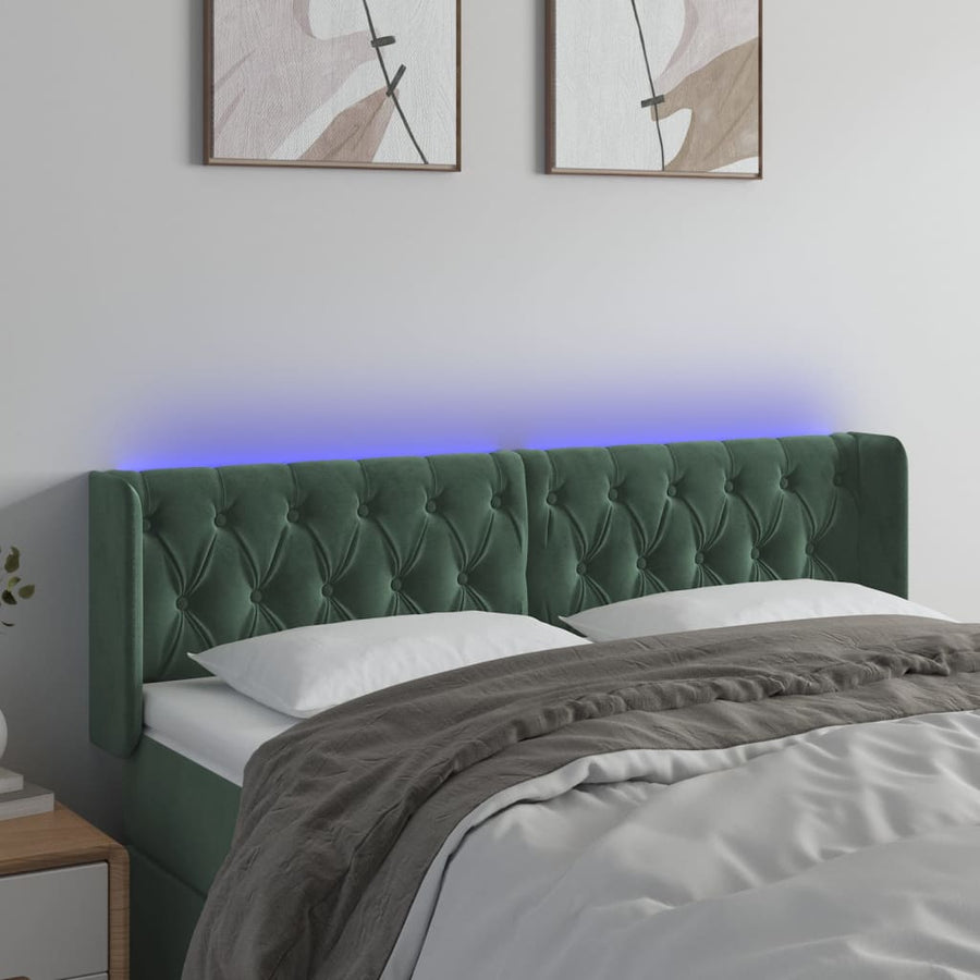 Hoofdbord Led Fluweel 1 163 x 16 x 78/88 cm Donkergroen
