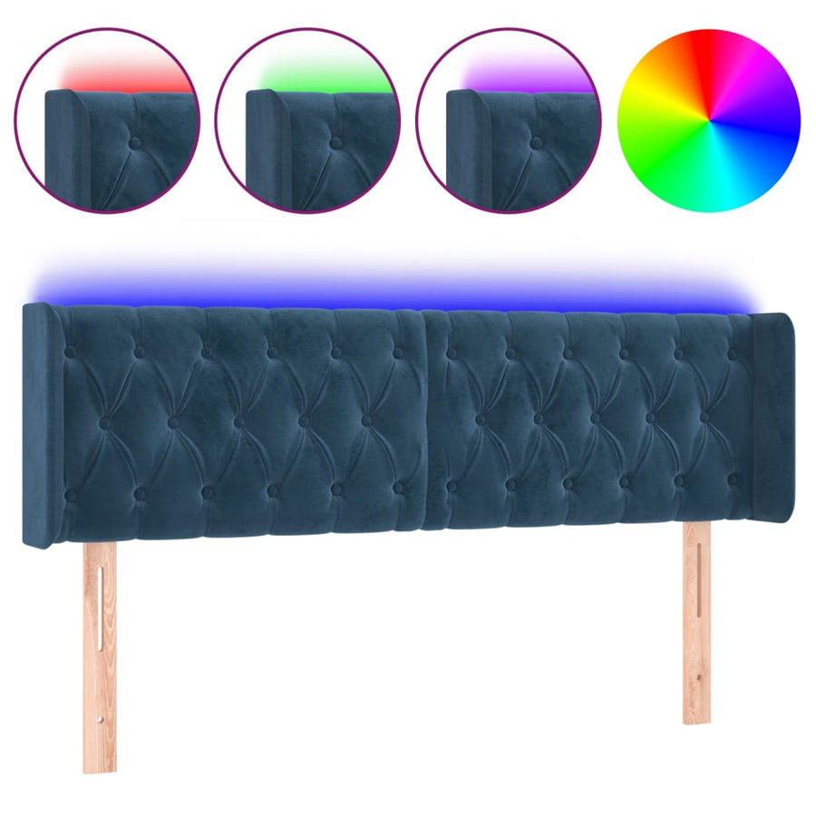 Hoofdbord Led Fluweel 163 x 16 x 78/88 cm Donkerblauw