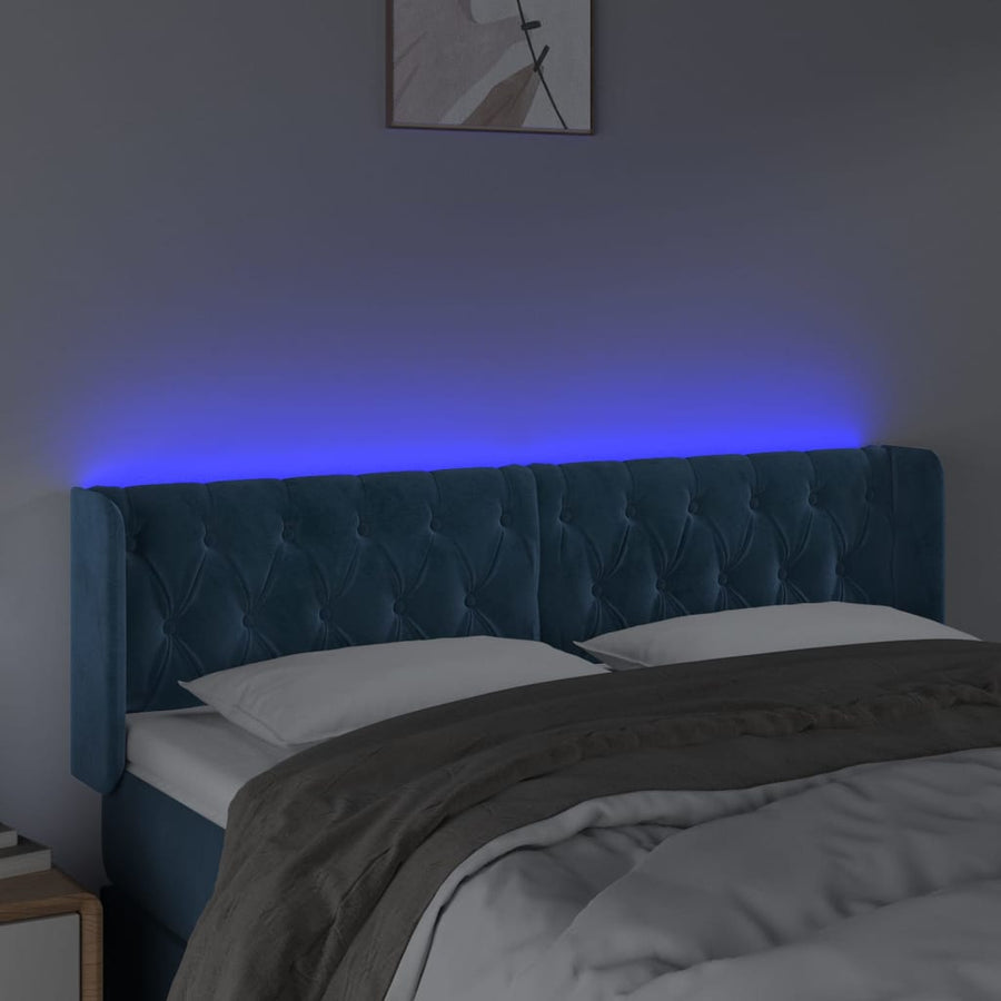 Hoofdbord Led Fluweel 163 x 16 x 78/88 cm Donkerblauw