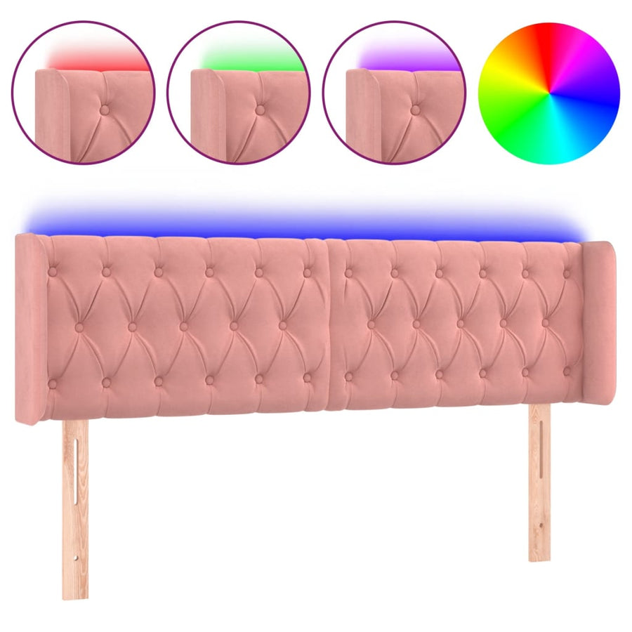 Hoofdbord Led Fluweel 1 163 x 16 x 78/88 cm Roze