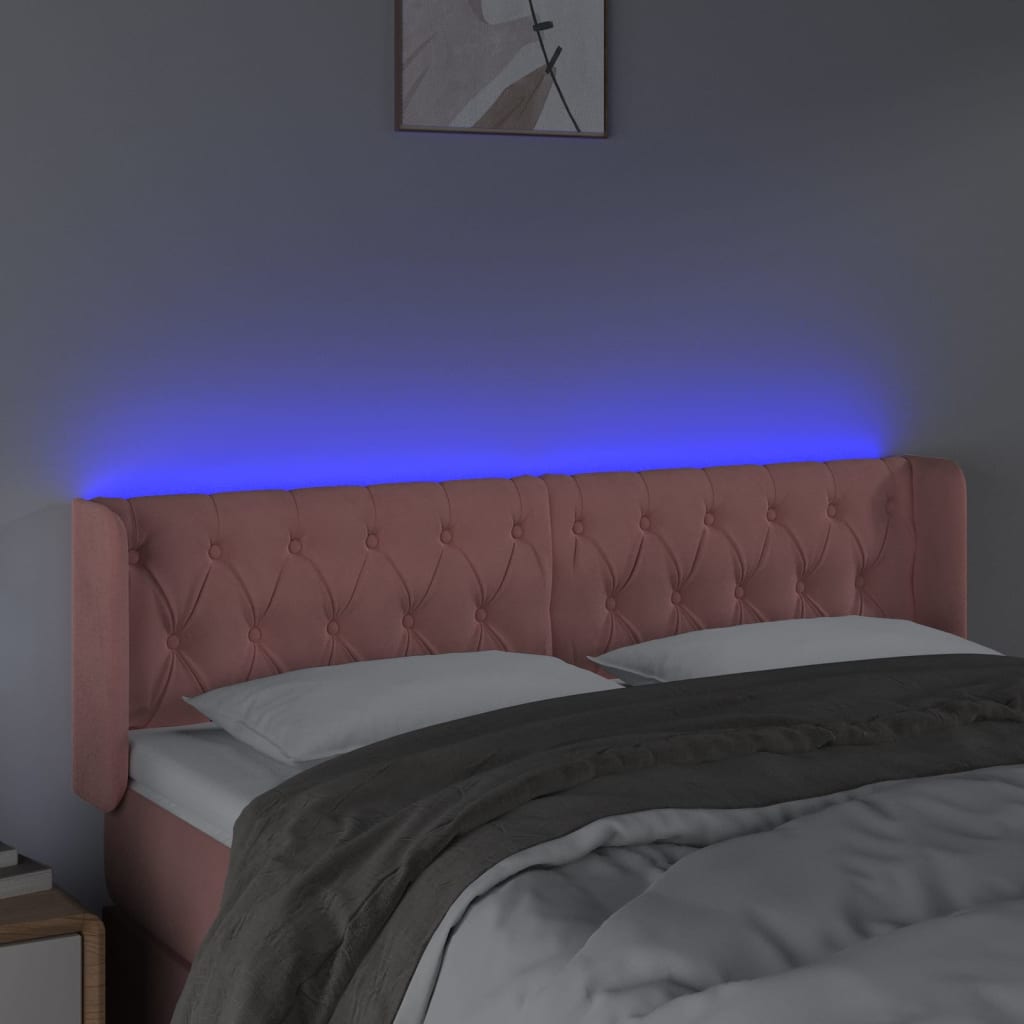 Hoofdbord Led Fluweel 1 163 x 16 x 78/88 cm Roze