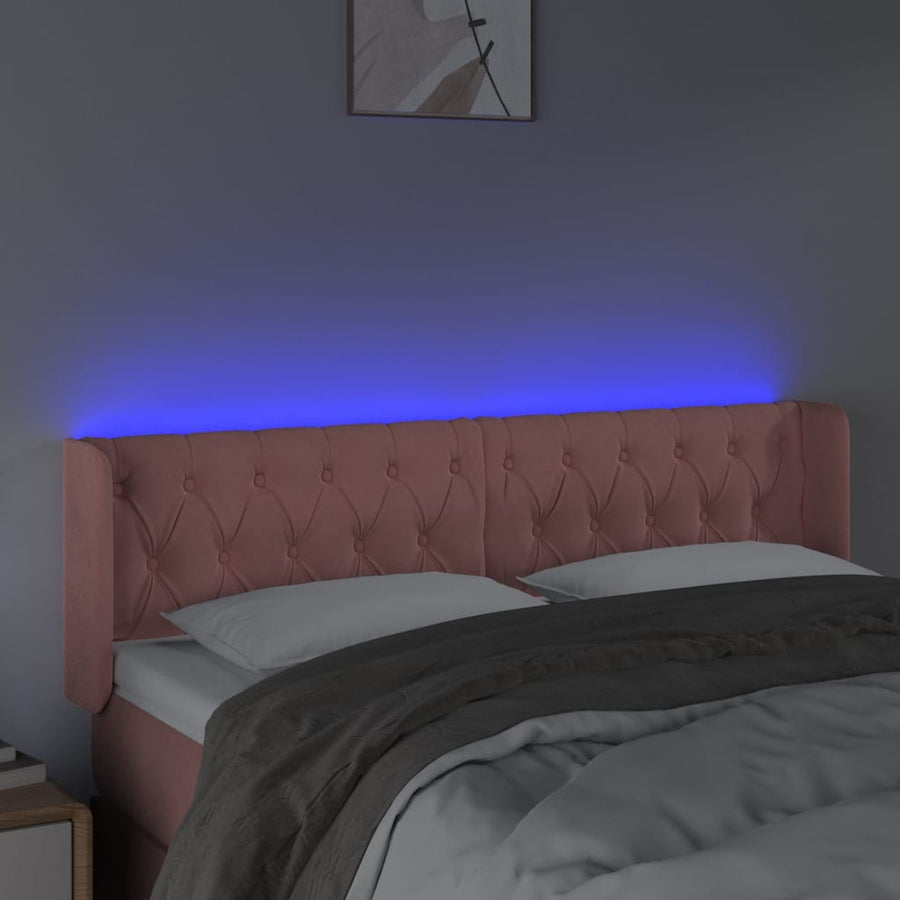 Hoofdbord Led Fluweel 1 163 x 16 x 78/88 cm Roze