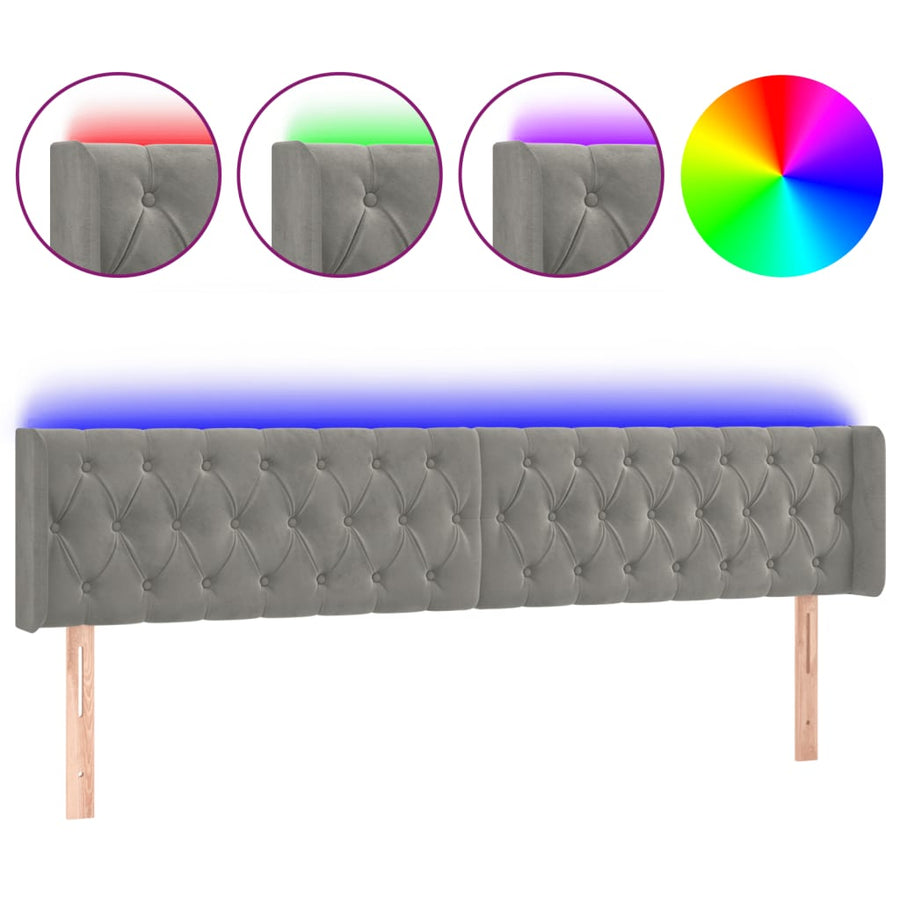 Hoofdbord Led Fluweel 183 x 16 x 78/88 cm Lichtgrijs