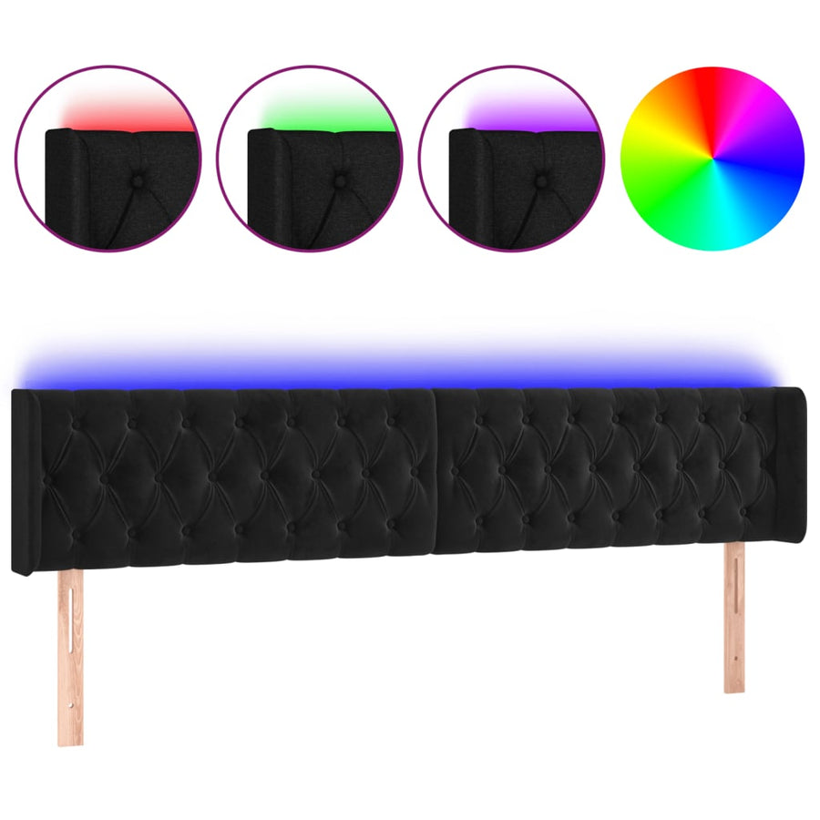 Hoofdbord Led 183X16X78/88 Cm Fluweel Zwart 183 x 16 x 78/88 cm