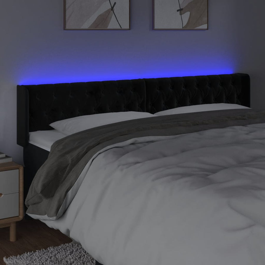 Hoofdbord Led 183X16X78/88 Cm Fluweel Zwart 183 x 16 x 78/88 cm