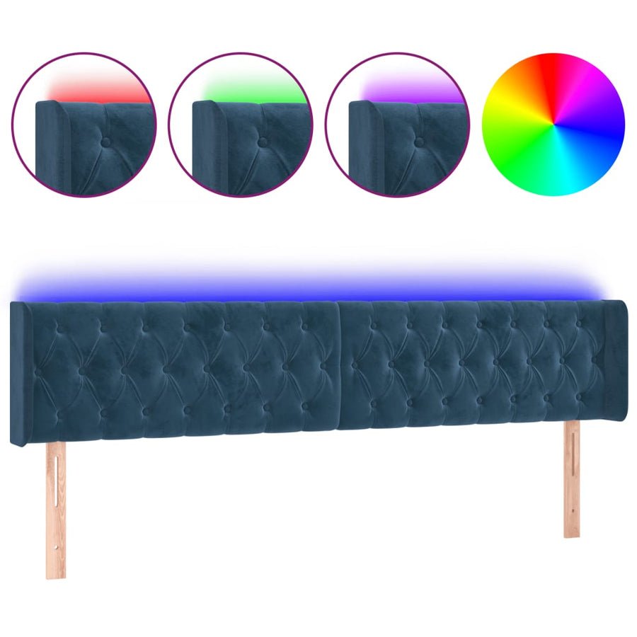 Hoofdbord LED 183x16x78/88 cm fluweel donkerblauw