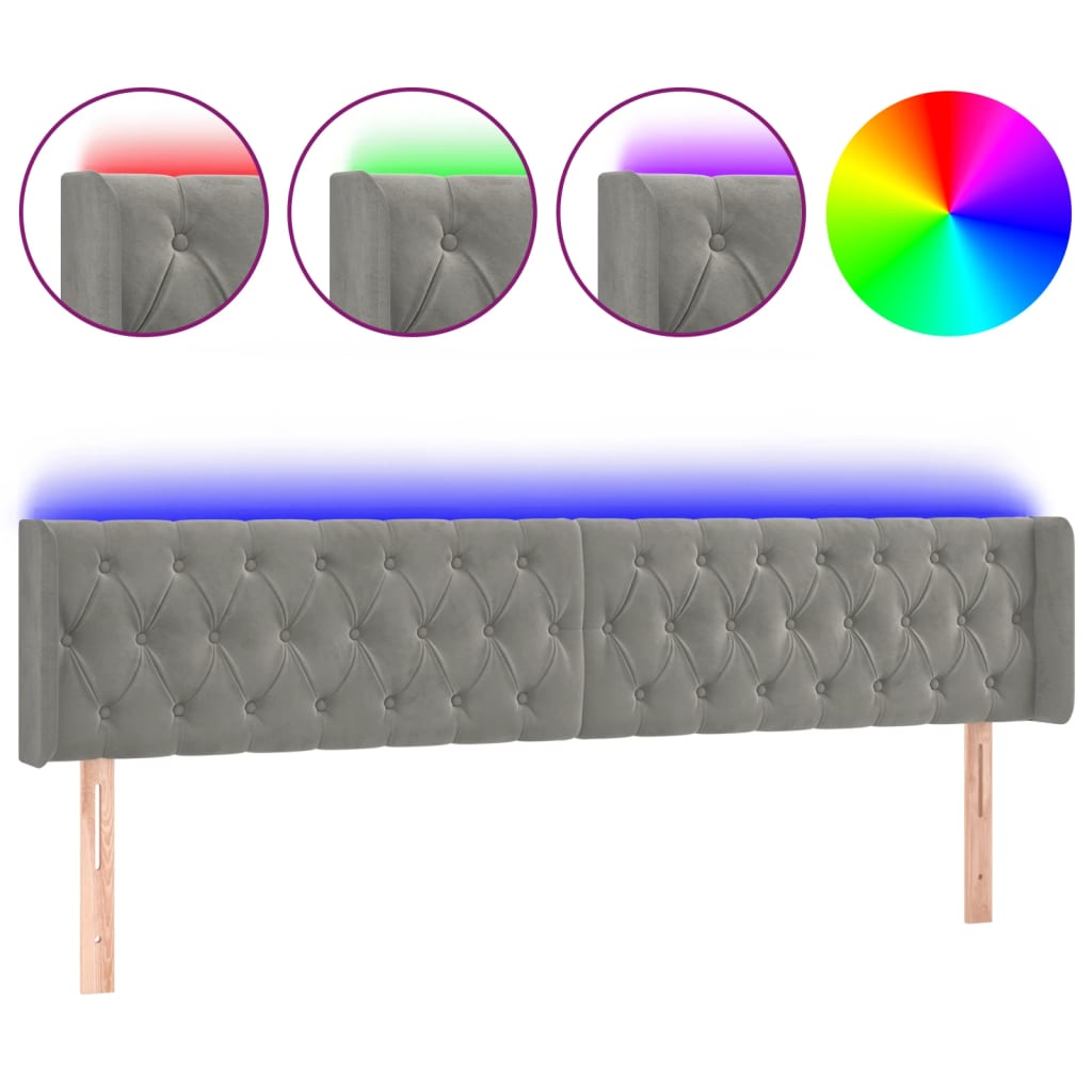 Hoofdbord Led Fluweel 203 x 16 x 78/88 cm Lichtgrijs