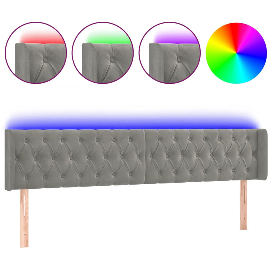 Hoofdbord Led Fluweel 203 x 16 x 78/88 cm Lichtgrijs