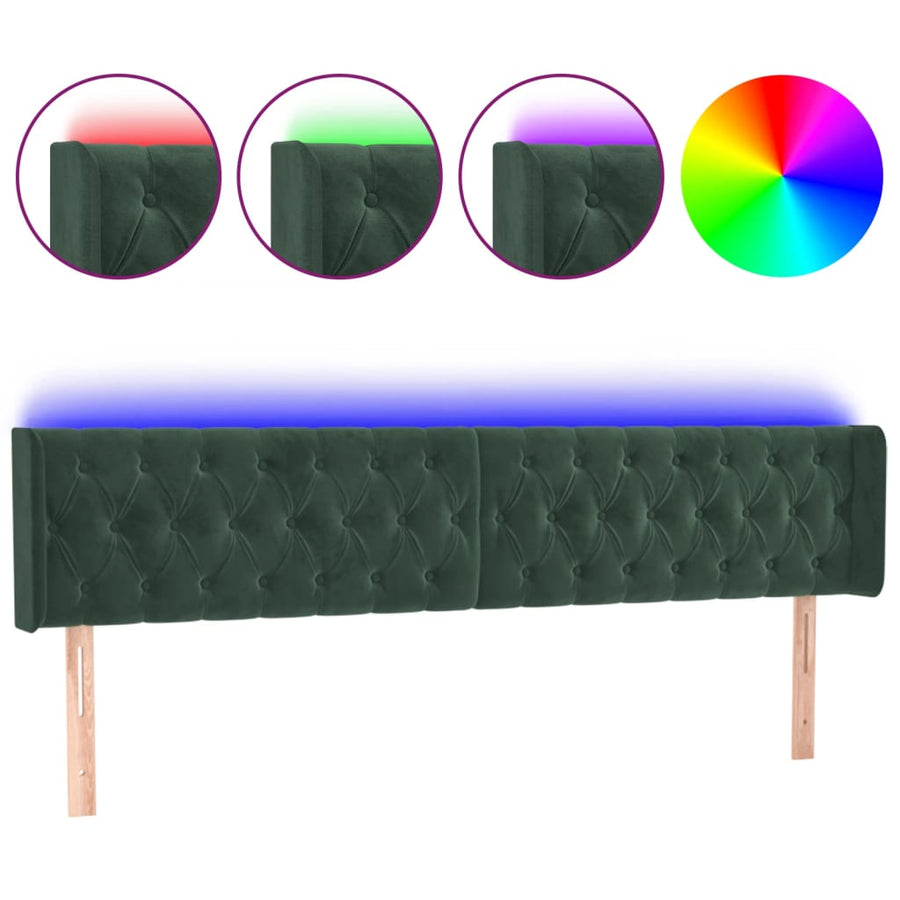 Hoofdbord Led Fluweel 203 x 16 x 78/88 cm Donkergroen