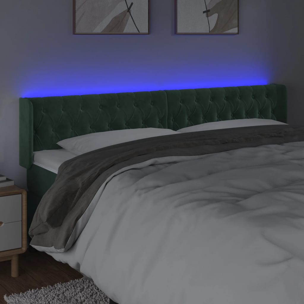 Hoofdbord Led Fluweel 203 x 16 x 78/88 cm Donkergroen