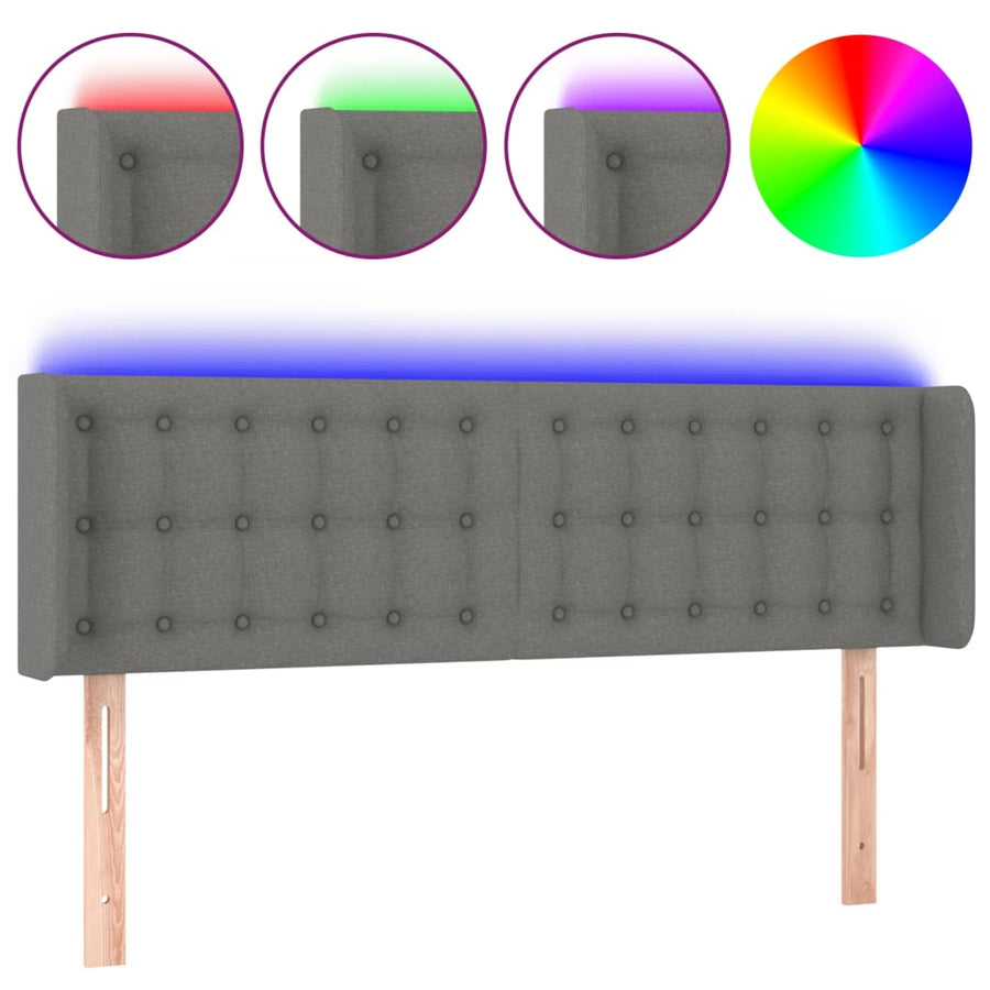 Hoofdbord Led Stof 1 147 x 16 x 78/88 cm Donkergrijs