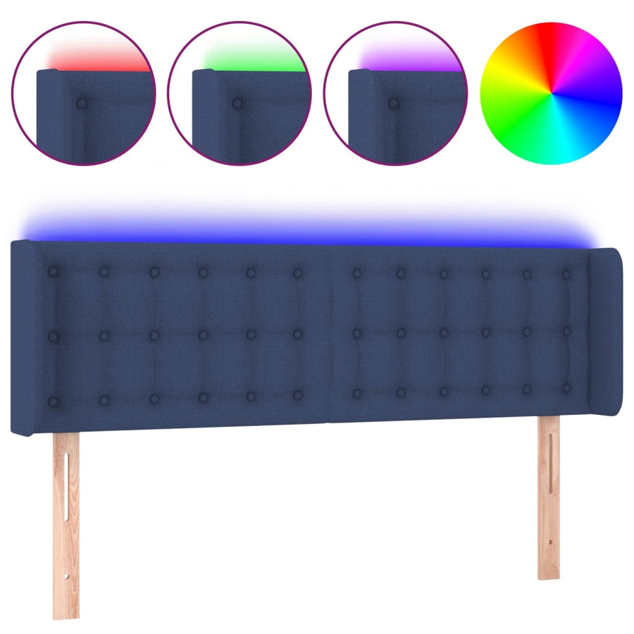 Hoofdbord Led Stof 147 x 16 x 78/88 cm Blauw