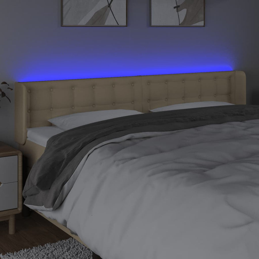 Hoofdbord Led Stof Kleurig 163 x 16 x 78/88 cm Crème