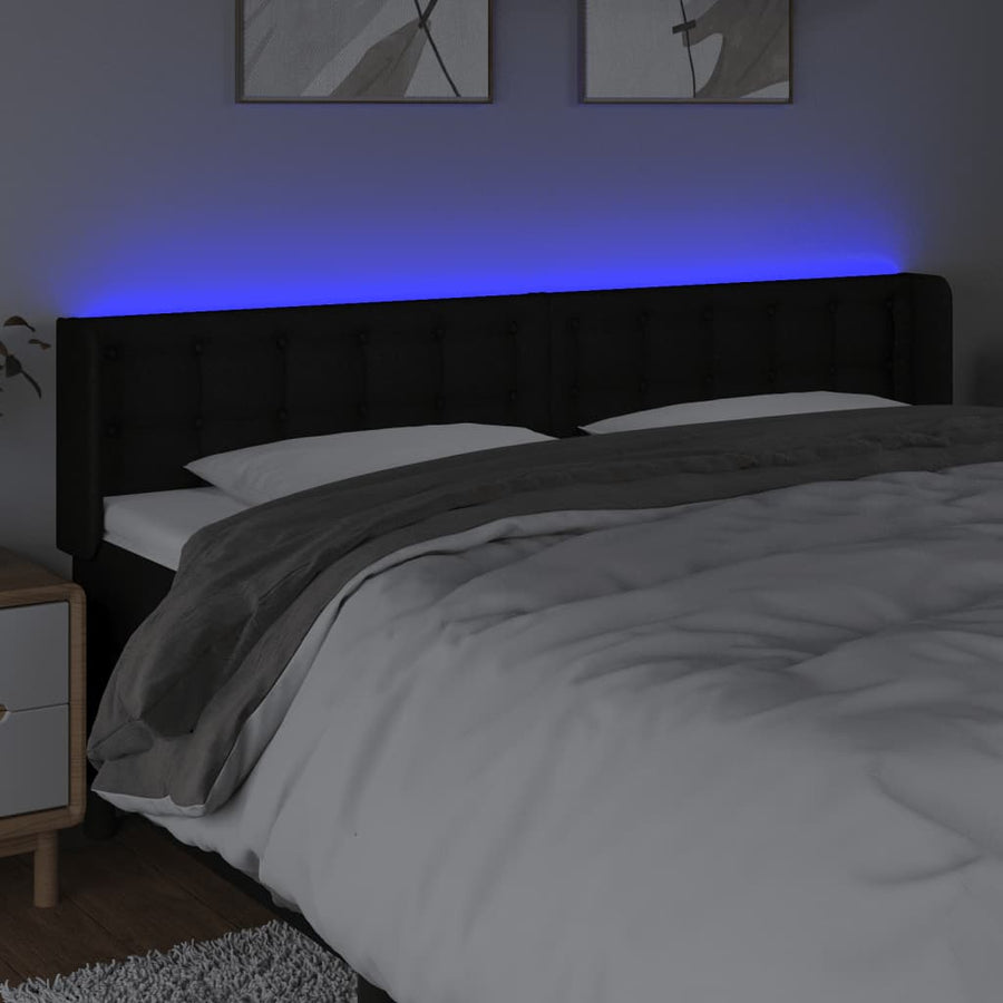 Hoofdbord LED 183x16x78/88 cm stof zwart 183 x 16 x 78/88 cm Zwart