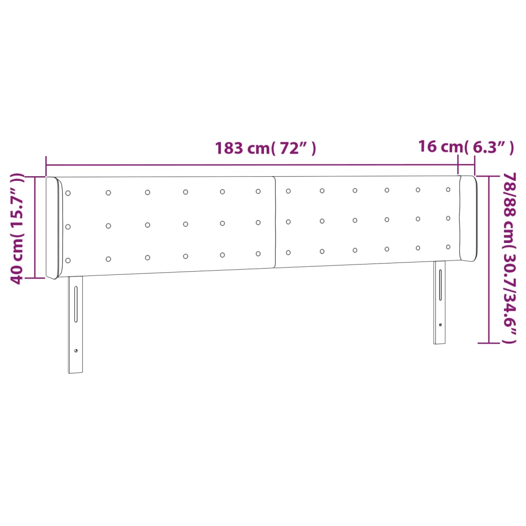 Hoofdbord LED 183x16x78/88 cm stof zwart 183 x 16 x 78/88 cm Zwart