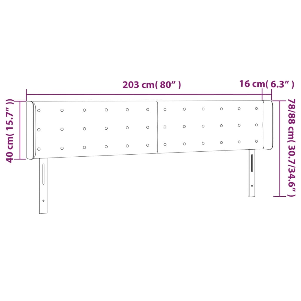Hoofdbord LED 203x16x78/88 cm stof lichtgrijs 203 x 16 x 78/88 cm Lichtgrijs